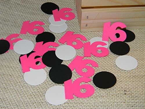 100 mixed Black,white and Pink Sweet 16th Birthday Decoration 16 Number Confetti Party supplies