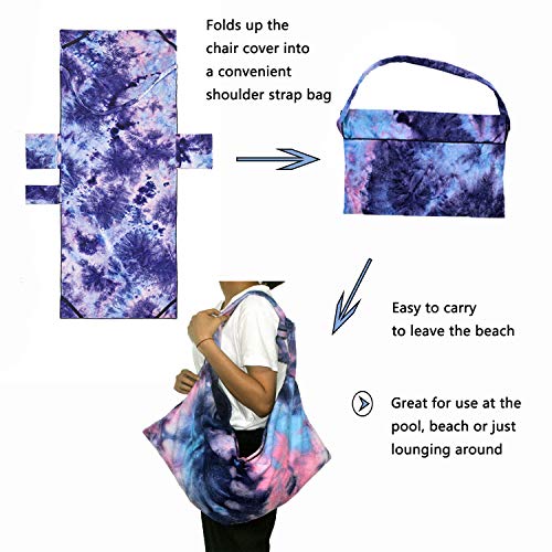 Lmeison Beach Chair Cover, Chaise Lounge Towel Cover Beach Towel with Storage Pockets for Pool, Sun Lounger, Hotel, Vacation, Holidays Sunbathing, Purple Tie-Dye (82.5" x 29.5")