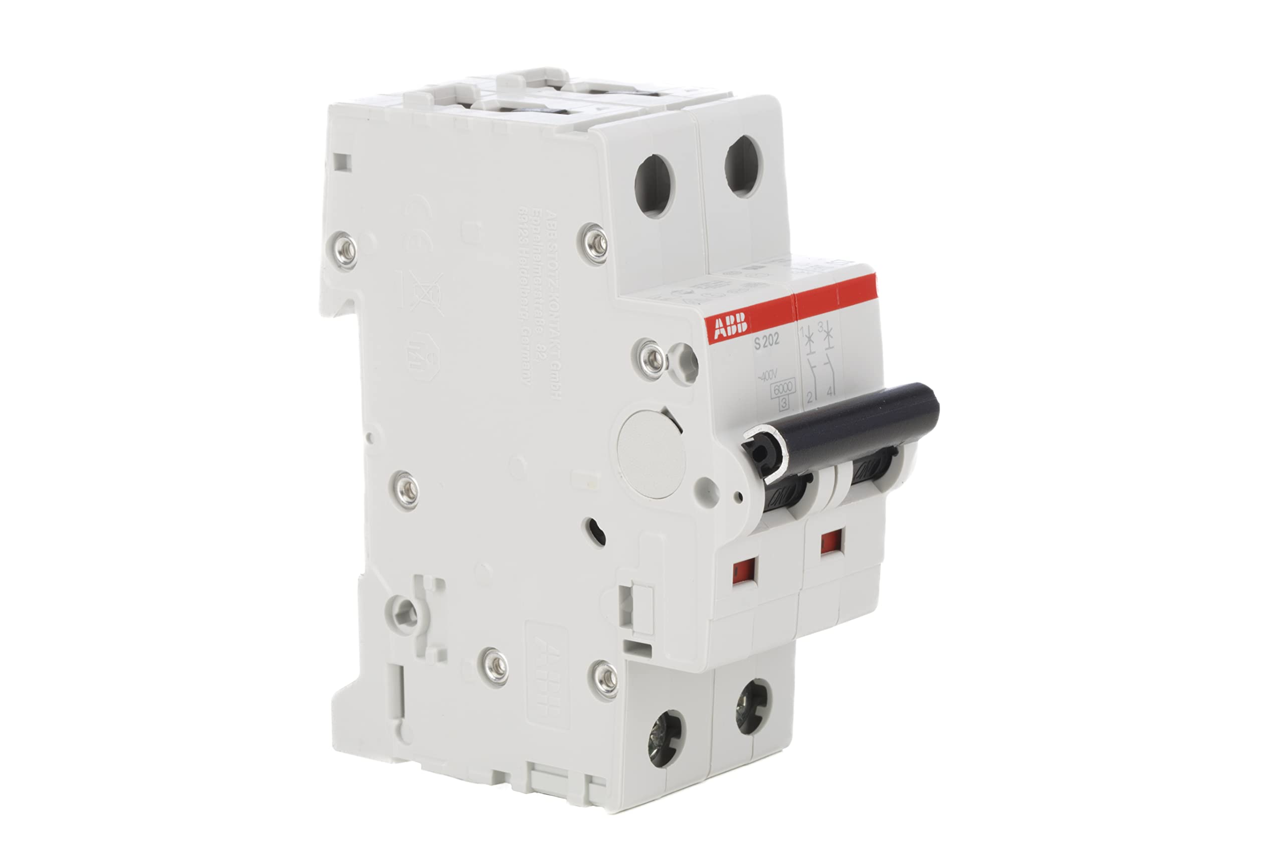 ABB S202M-C2 Miniature Circuit Breaker, 2 Pole, Type C, 10/15kA Breaking Capacity, 2 Amp Current (2CDS272001R0024)