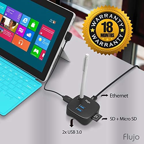 Flujo Mini Multi-Function Surface Pro 4/3 USB 3.0 Hub Docking Station, with 2 USB 3.0 Ports, 1 Gigabit Ethernet Port and SD/TF Card Slot for Microsoft Surface, MacBook, Ultrabook and Laptop (Black)