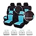 CAR PASS Universal 13PCS 3D Air Mesh-100% Breathable Seat Covers Full Sets, Steering Wheel&Belt Cover, Airbag and Rear Split Bench Compatible for 90% Automotive SUV Truck Cute Women Black Water Blue