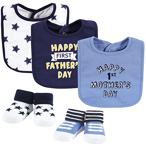 Hudson Baby Unisex Baby Cotton Bib and Sock Set, Boy Mothers Fathers Day, One S…