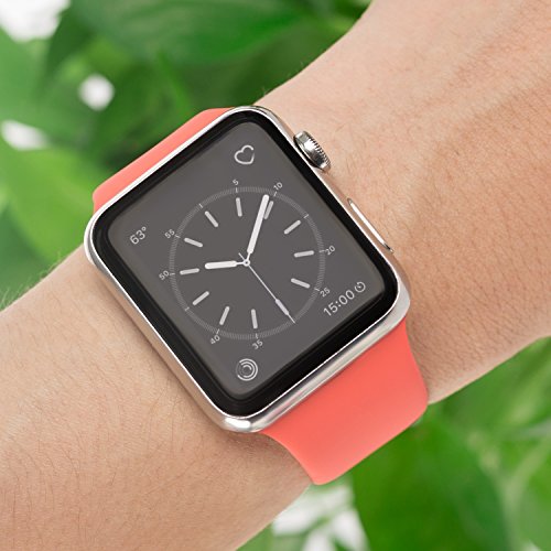 Youther for Apple Watch Bands, Soft Silicone Strap Replacement Wristbands for Apple Watch Sport Series 3 Series 2 Series 1 Coral red 42mm S/M