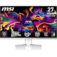 MSI MAG 272QPW QD-OLED X28 27-Inch WQHD, Gaming Monitor, 2560x1440 Quantum Dot OLED Panel, 280Hz, 0.03ms, DisplayHDR True Black 400, HDMI 2.1, DP 1.4a, USB C (15WPD), White