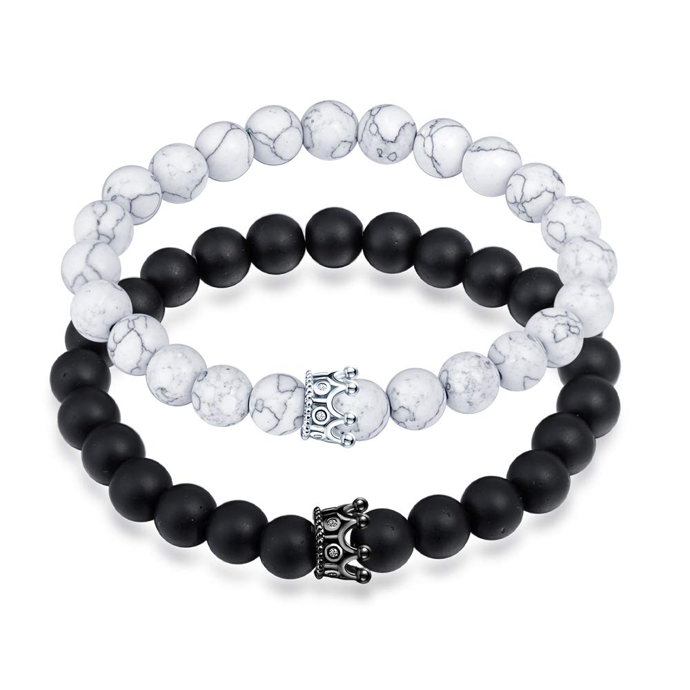 Feilok 2 Pieces Howlite Bracelet Lava Stone Diffuser Bracelet Aromatherapy Bracelet Set for Essential Oil silver