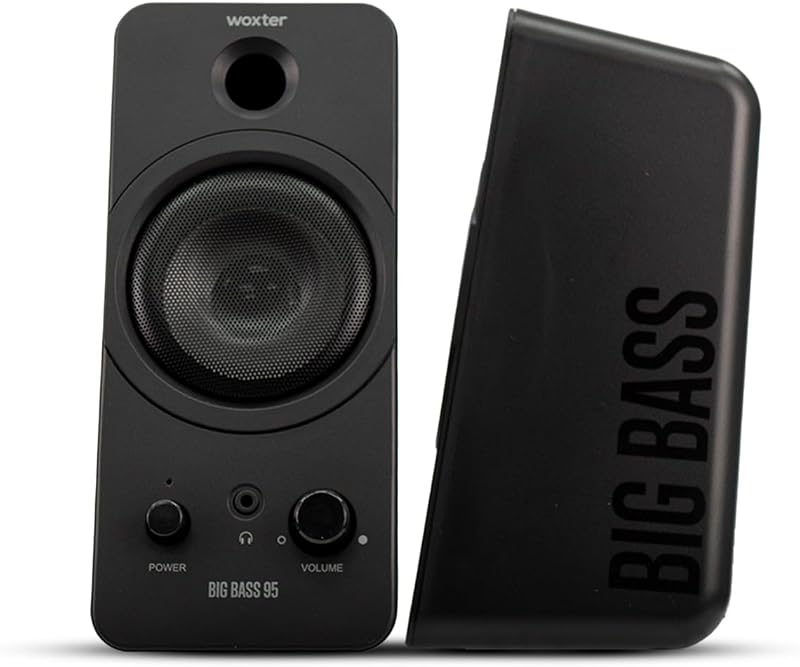 Big Bass 95 - Colunas multimédia estéreo, 20W, ligação potente, 3,5mm, botões e ligações AUX e auscultadores à frente, PC/Smartphones e consolas de jogos
