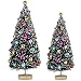 2 Pcs Flocked Tabletop Trees Small Artificial Frosted Bottle Brush Trees Tiny Fake Sisal Tree Miniature Faux Decorated Christmas Tree with White Snow and Colored Beads Mini Green Tree Decorations Chri