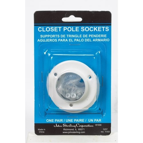 White 1 3/8 Inch Diameter Closet Steel,Pole Socket,Flange Set, Rod Holder Set BC-0039-WT (2 Pack)