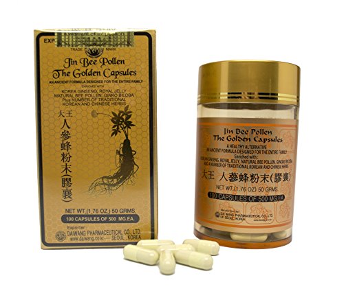 Jin Bee Pollen The Golden Capsules An Ancient Formula Including 6 Year Korean Ginseng Royal Jelly Horny Goat Weed Bee Pollen And Other Medicinal Korean and Chinese Herbs Jin Bee Pollen The Golden Capsules An Ancient Formula Including 6 Year Korean Ginseng Royal Jelly Horny Goat Weed Bee Pollen And Other Medicinal Korean and Chinese Herbs