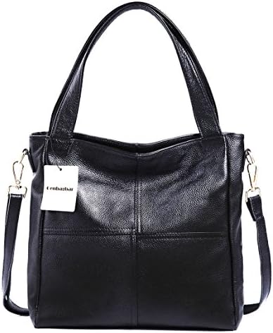 Genbagbar Genuine First layer cowhide Leather Tote Handbag Shoulder Crossbody Bag for Women (Black 1)