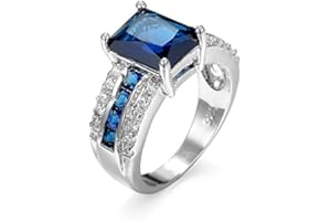 Lozeux Silver Plated Emerald Cut Created Morganite Amethyst Cubic Zirconia Filled Engagement Wedding Proposal Promise Ring Band for Women Ladies Lover Jewelry