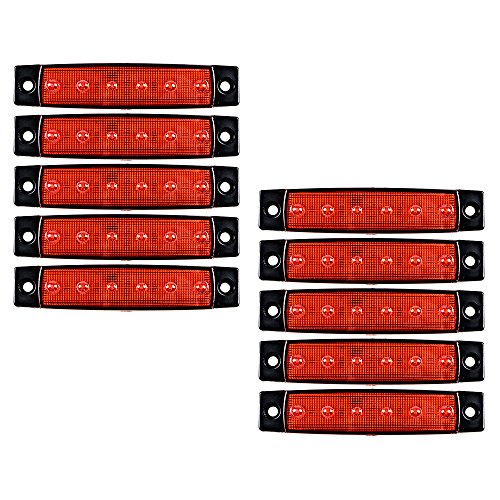 Astra Depot Set Multi-purpose Surface Mount 6-LED Side Marker Indicators Light Sealed Lamp (10pcs, RED)