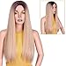 AISI HAIR Long Ombre Wig Mixed Color Brown Mixed Blonde Straight Wigs for Women Heat Resistant Middle Part Synthetic Blonde Wig High Density Long Hair Wig for Women