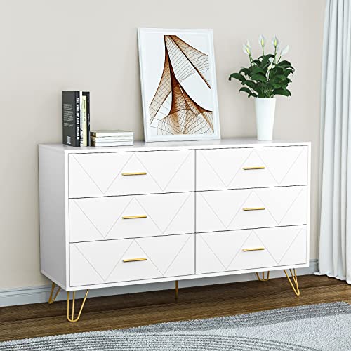JOZZBY White Dresser, 6 Drawer Wood Dresser for Bedroom with Storage, Modern White and Gold Dressers & Chests of Drawers in Dubai - UAE | Whizz Dressers JOZZBY White Dresser, 6 Drawer Wood Dresser for Bedroom with Storage, Modern White and Gold Dressers & Chests of Drawers in Dubai - UAE | Whizz Dressers