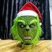 Ochine Grinch Mask with Red Santa Hat - Latex Full Face Mask Costume for Halloween and Christmas