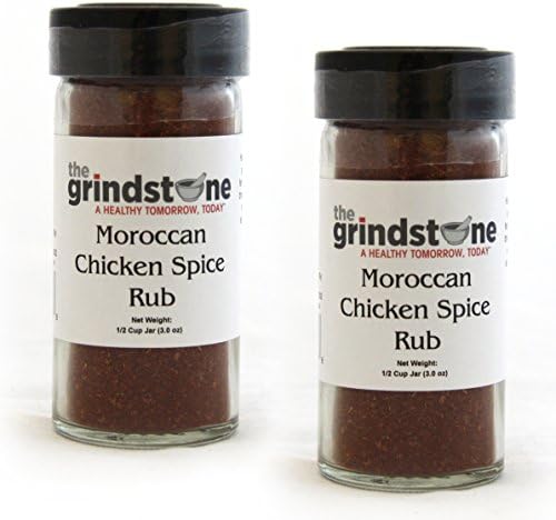 The Grindstone | Moroccan Chicken Spice Rub | Non GMO | Hand Blended Spices | 1/2 Cup Size | 2.50 oz. Glass Bottle with Sifter | (Pack of 2)
