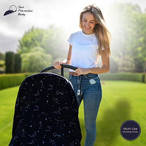 Cotton Nursing Cover - Large Breastfeeding Cover with Built-in Burp Cloth & Pocket - Soft, Breathable, Chemical-Free, 360° Coverage, Multiuse Nursing Cover by San Francisco Baby - Black - Thumbnail 7