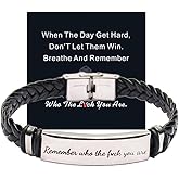 Atiptu Remember Who The F You Are Motivationa Bracelet-Dont Let The Hard Days Win Bracelet for Women Men Black Braided Stainless Steel Engraved Inspirational Message Fashion Bracelet Jewelry