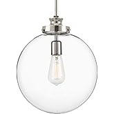 Progress Lighting 1-Light Clear Glass Farmhouse Pendant Light, Penn Collection, Indoor, P5328-104, Polished Nickel