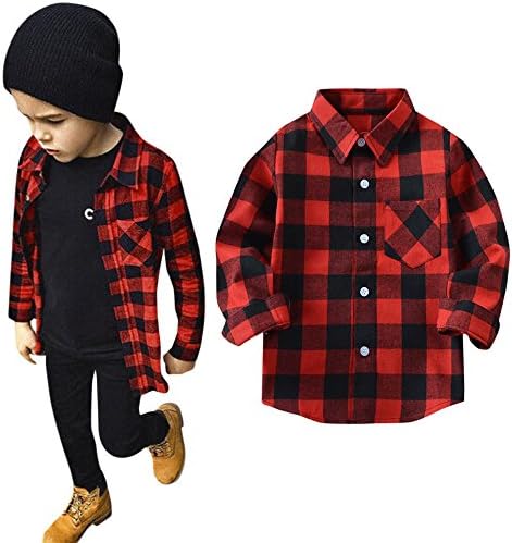 Little Kids Plaid Top, TRENDINAO Boys Girls Long Sleeve Checks T-Shirt Clothes