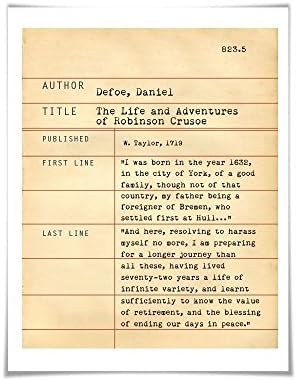 Robinson Crusoe Daniel Defoe. Literary Art Print. 4 Sizes. Library Card. Book Lovers Gift. Literature