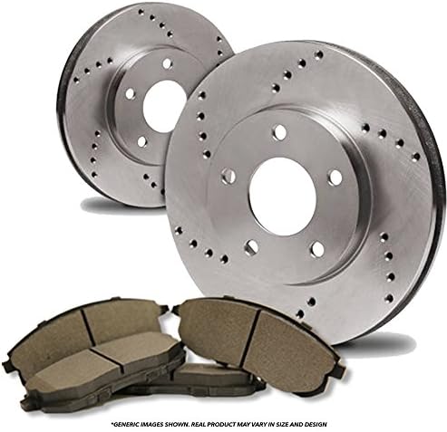 (Front Kit)(Heavy Tough-Series) 2 Cross-Drilled Disc Brake Rotors + 4 Semi-Metallic Pads(Fits:- 6lug)