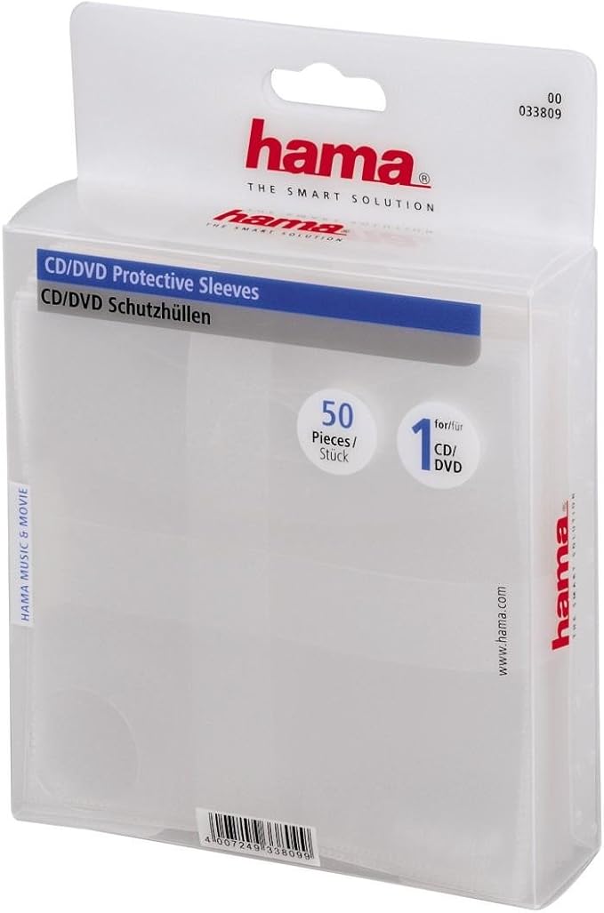 Hama CD/DVD Protective Sleeves, Pack of 50, 135 x 185 x 37 mm