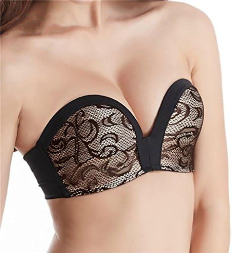 Invisible Strapless Sexy Push Up Bra Lace Embroidery Underwear Women Antiskid Cup Wedding Dress Body Shaper Lingerie (38C)