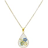 dasanyy For Women Real Flower Necklace Forget-Me-Not Pressed Wildflower Necklace Handmade Unique Resin Pressed Flower Personalized Handmade Jewelry Fit for Parties Or Gifting