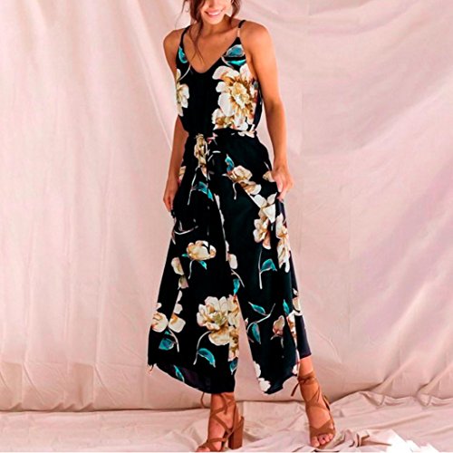 Gyoume Rompers Jumpsuit Women Halter Jumpsuit Floral Print Long Pants Lady Overalls Office Suits Black