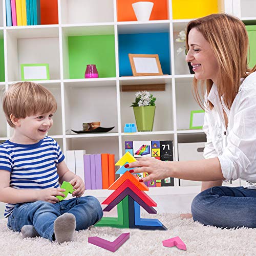 Sealive 12 Piece Wooden Rainbow Stacking Toy, Montessori Rainbow Stacker Toy Building Blocks for Kids Learning Sorting and Stacking, Preschool Nesting Educational Toys Fine Motor Skills Games