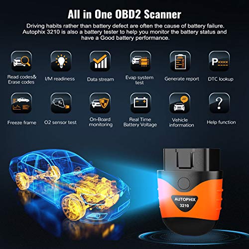 AUTOPHIX 3210 Bluetooth OBD2 Enhanced Car Diagnostic Scanner for iPhone, iPad & Android, Fault Code Reader Plus Battery Tester Exclusive App for Quality-Newest Generation