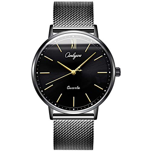 ONLYOU Men's Fashion Watches,Unique Face Design and 30m Waterproof,Analog Quartz Wristwatches with Stainless Steel Mesh Band (Black) ONLYOU Men's Fashion Watches,Unique Face Design and 30m Waterproof,Analog Quartz Wristwatches with Stainless Steel Mesh Band (Black)