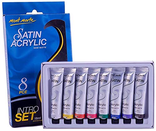 Premium Satin Acrylic Intro Set, 8 Piece, 0.6oz (18ml) Tubes, Semi-Matte Finish, Suitable for Most Surfaces