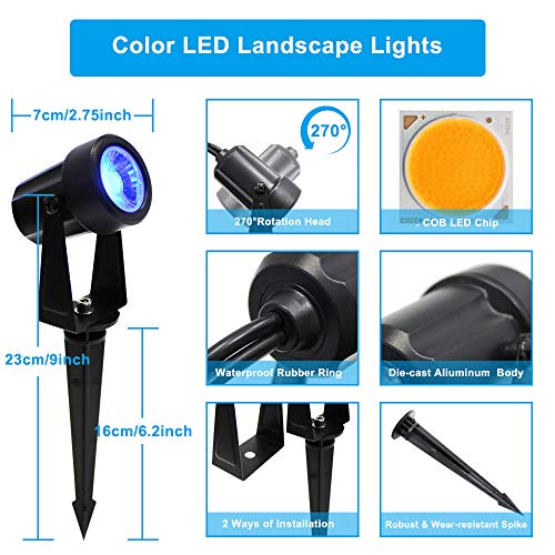 FMART 5 Pack RGBW Color Changing Landscape Lighting, Led Spotlights Outdoor with Stakes