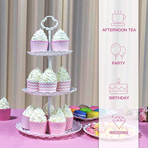 Imillet Two Pack of Three Tier Cake Stand and Fruit Plate Plastic Stand of White for Cakes Desserts Fruits Dried Fruit Candy Buffet Stand for Wedding Home Holiday Birthday Party (small)