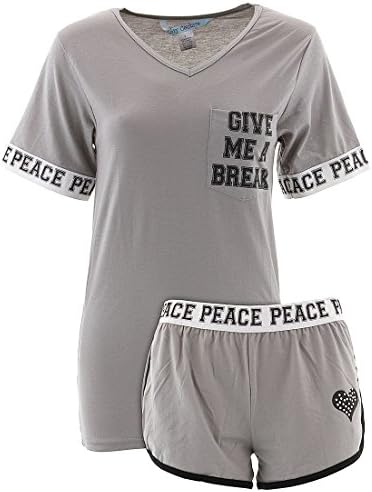 Cozy Couture Juniors Give Me A Break Gray Shorty Pajamas L