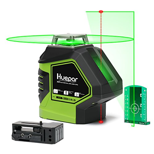 Huepar 621CG, 1X 360 Laser Level Green, Switchable Cross Line + 2 Plumb Points, Self-Leveling Laser Level with Pulse Mode, 360 Horizontal + 140 Vertical Line Large Fan Angle, with 360° Magnetic Base