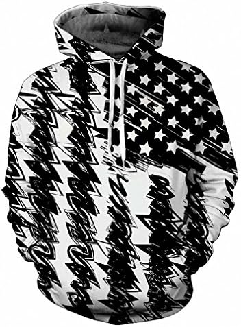 Solpai Unisex 3D Digital Printed Graphic Pullover Hooded Sweatshirts Hooded Sweatshirt Men women Hooded Hoodies 3d Print Black White USA Flag Unisex Pullovers 17071002 L