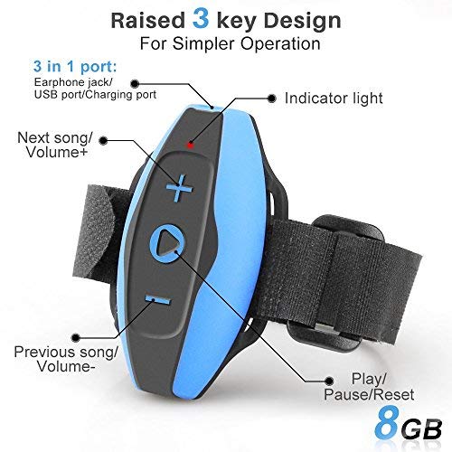 AGPTEK Mp3 Etanche avec Bandage S05E 8Go Lecteur Imperméable avec Ecouteurs pour Natation et Sport, Bleu