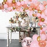 DIY Balloon Garland Kit & Balloon Arch, Party Supplies Decorations, 140Pcs Pink, Rose Gold & Confetti Balloons, Golden Ballons for Bridal & Baby Shower Birthday, Wedding, Anniversary Graduation Party