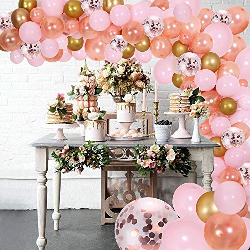 DIY Balloon Garland Kit & Balloon Arch, Party Supplies Decorations, 140Pcs Pink, Rose Gold & Confetti Balloons, Golden Ballons for Bridal & Baby Shower Birthday, Wedding, Anniversary Graduation Party