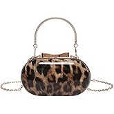 Small Leopard Print Clutch Evening Tote Bag Top Handle Cheetah Print Satchel Handbag with Chain Animal Print Purse