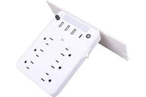 SENECESLI Wall Outlet Extender with Shelf & Night Light | 6 AC Outlets & 4 USB Ports (Type C Included), Protection & Auto Dim
