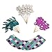 Mermaid Cupcake Toppers + Wrappers- 48 pcs- [Decoration for Little Mermaid Theme, Under The Sea Theme, Baby Shower Birthday Party Favors, Mermaid Tail, Seahorse Food Picks + Scale Cupcake Wrapper]