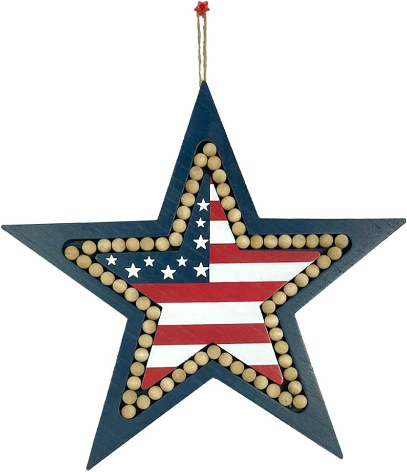 HOMirable Patriotic Stars Décor 4th of July Decor American Flag Sign Rustic Wooden Memorial Day Sign Home Farmhouse Wall Hanging Independence Day Decor Gifts