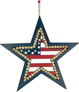 HOMirable Patriotic Stars Décor 4th of July Decor American Flag Sign Rustic Wooden Memorial Day Sign Home Farmhouse Wall Hanging Independence Day Decor Gifts