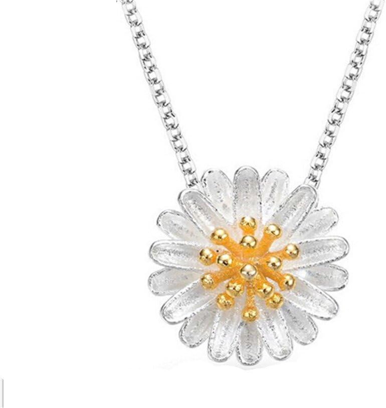 Omos Women's Clavicle Short Chain Necklace 925 Sterling Silver Sunflower Daisy