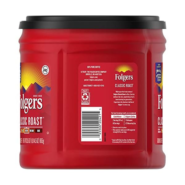 Folgers Classic Roast Medium Roast Ground Coffee, 30.5 Ounces (Pack of