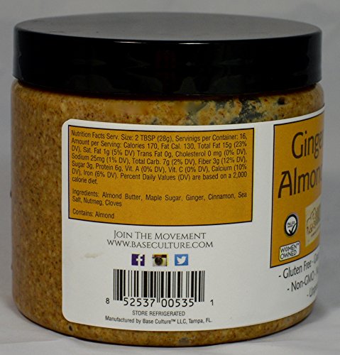 Base Culture Gingerbread Almond Butter | All Natural 100% Paleo, Gluten, Grain, Dairy, and Soy Free & No Added Sugar (6g Protein per Serving, 6 Count) - Thumbnail 3